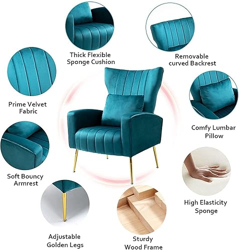 Miniatura 75 de Sillas modernas para sala de estar, sillón de terciopelo con almohada lumbar, sillas de dormitorio con respaldo alto, silla de tocador, silla de