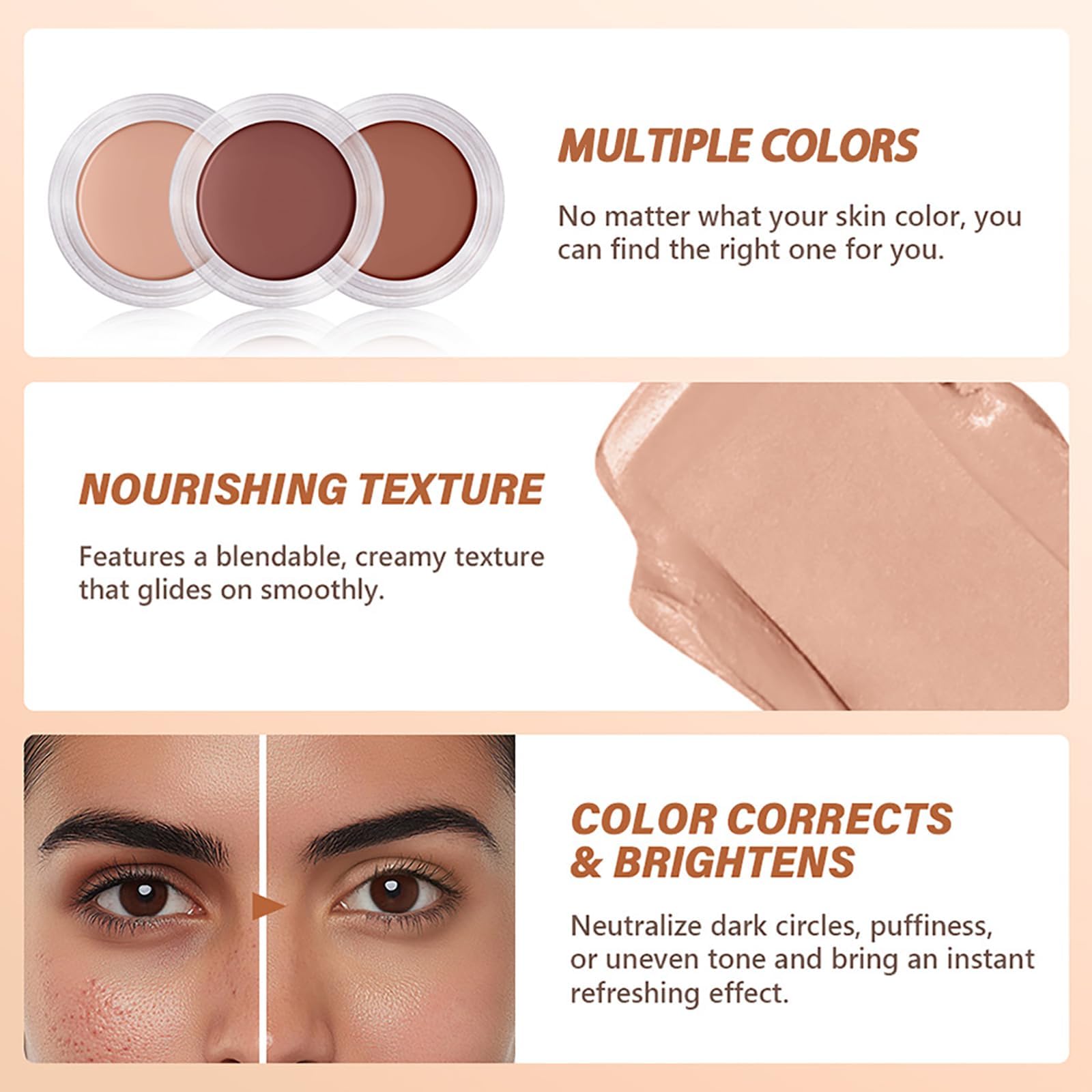 Full Coverage Under Eye Brightener and Concealer, Long Lasting, Correcting Cream for Dark Circles and Spots - Image 2