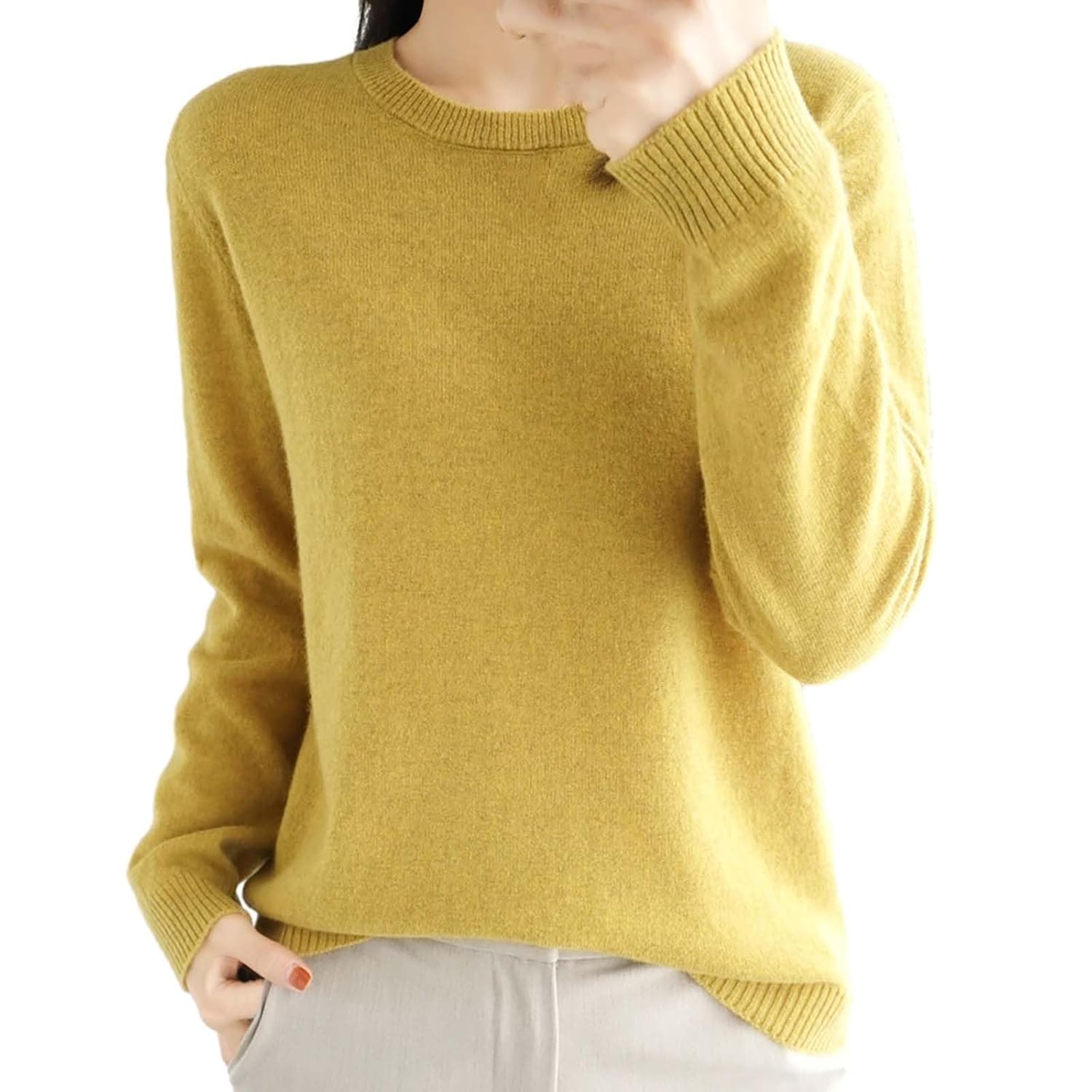 Cashmere Sweaters for Women 2025 Fall Winter Crew Neck Long Sleeve Merino Wool Shirt Casual Loose Knit Tops