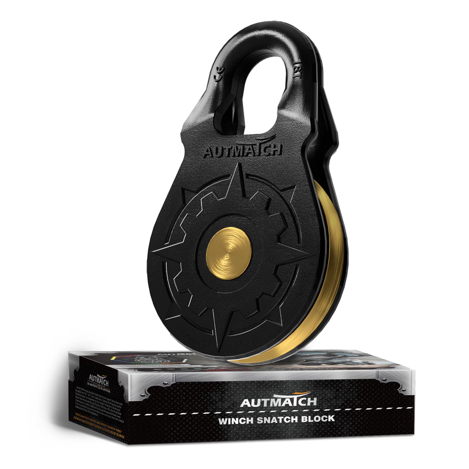 AUTMATCH Winch Block 18 Ton - Winch Pulley (79,366 Lbs) Break Strength, Heavy Duty Off Road Recovery Towing Pulley Blocks for Synthetic Rope or Steel Cable, Truck, UTV, ATV, Frosted Black