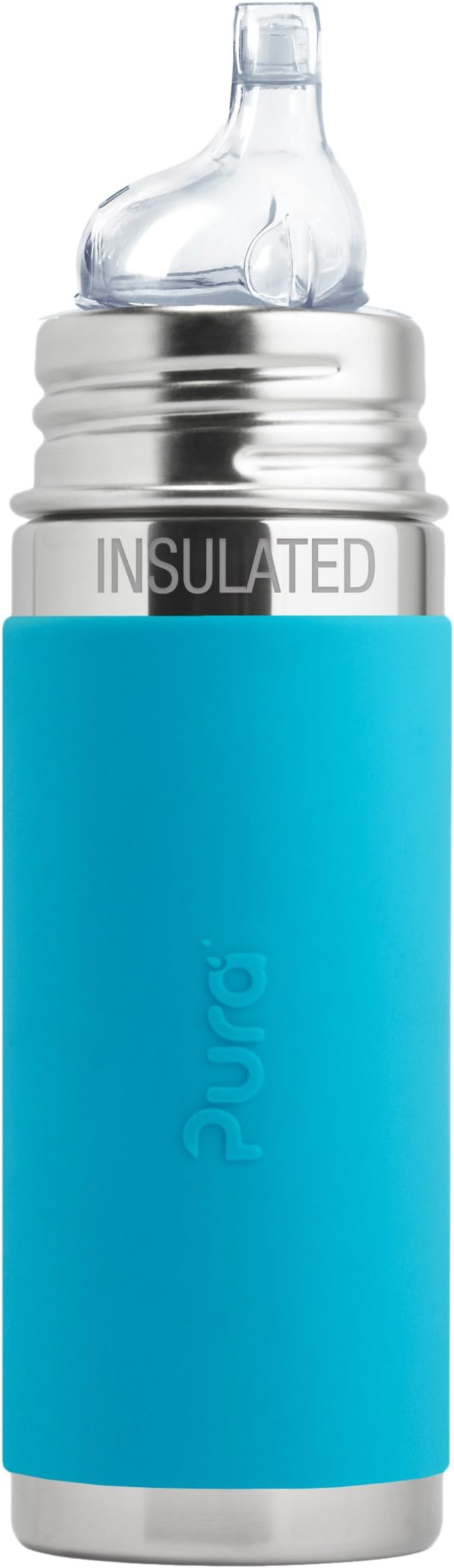 Kiki 9oz/260ml Stainless Steel Insulated Sippy Bottle w/Sleeve, Plastic-Free, MadeSafe Certified, Medical-Grade Silicone Sipper Spout Fast Flow Rate for Kids, Toddlers, Babies & Infant – Aqua