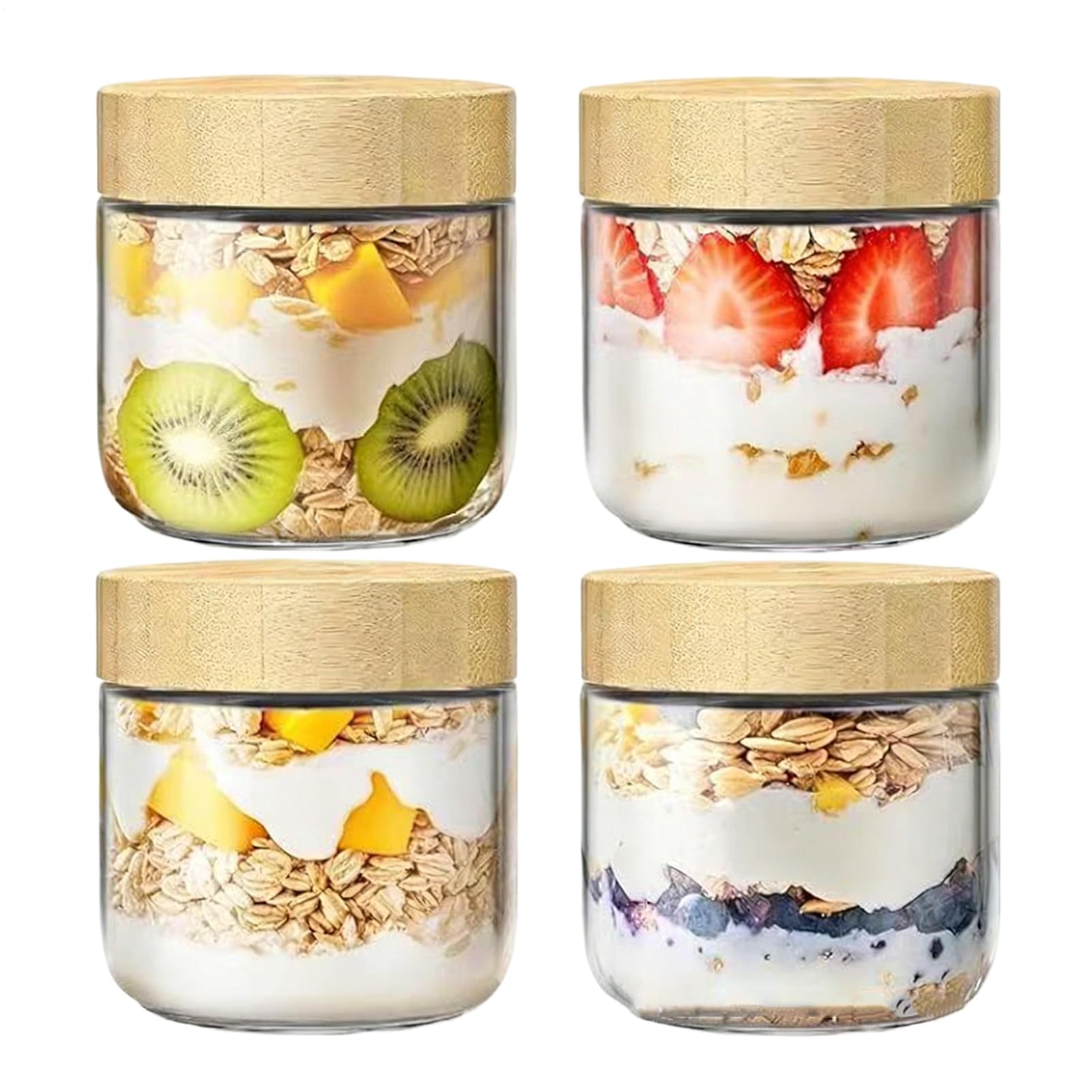 Barattolo Per Overnight Oats 4 X 300ml Barattoli In Da Insalata A Bocca | Barattoli Per Avena Notturna Con Coperchi Colazione Pranzo Yogurt Spuntino Frutta Cereali E Caffè