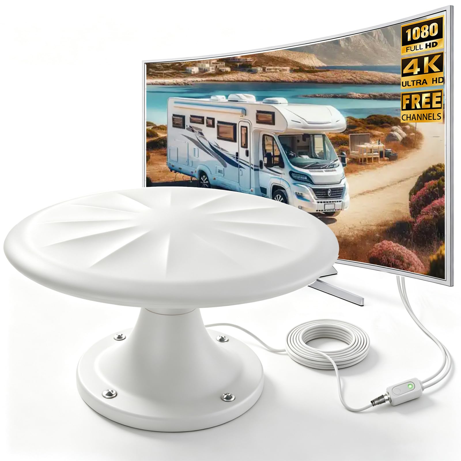 RV TV Antenna for Smart TV Outdoor, 720° Omni Directional Reception，White