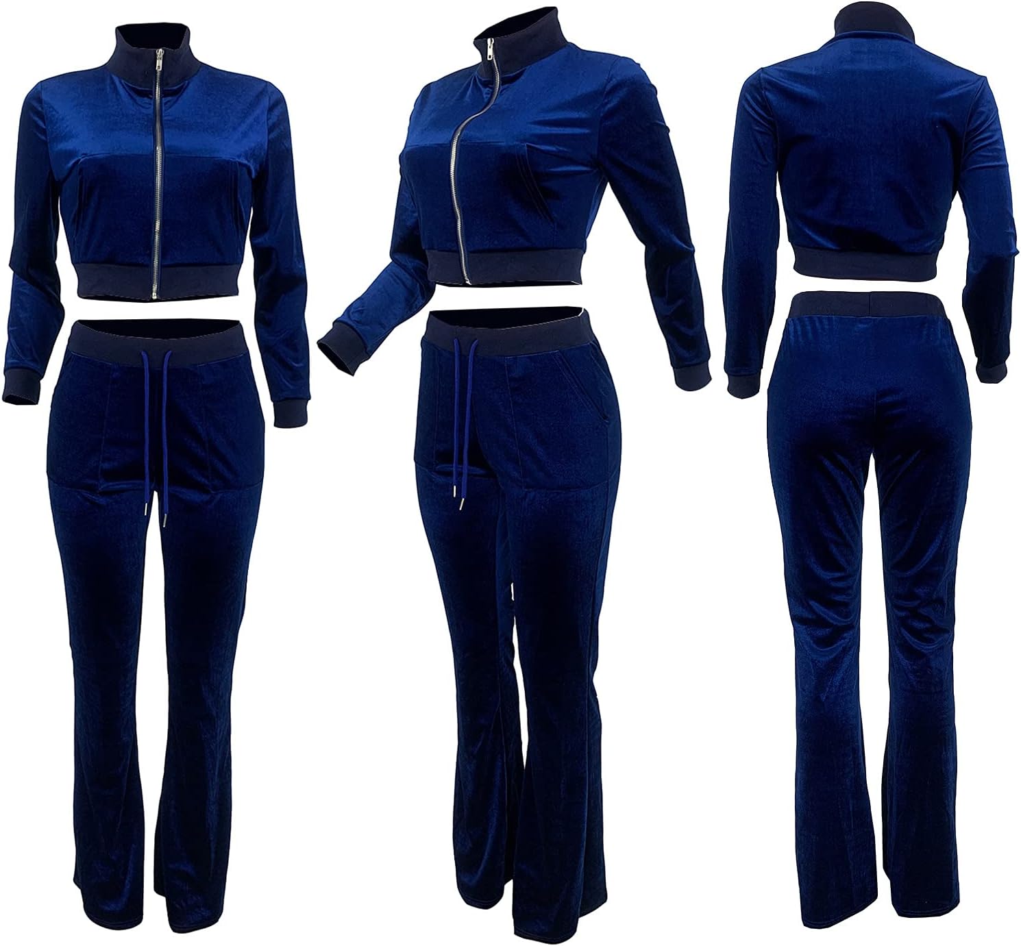 CCIGO Women's 2 Piece Outfits Velvet Sweatsuits Zip-up Jacket Casual Jogger Tracksuit Set with Pockets - Image 5