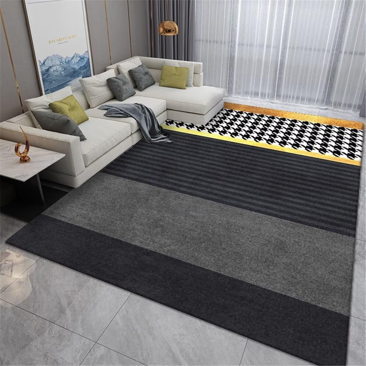 Outdoor Teppiche Wohnzimmer Moderner dekorativer Wohnzimmerteppich mit vertikalem Linienmuster in Grau und Gelb verschiedenen Größen Hübscher Teppich 80X150CM