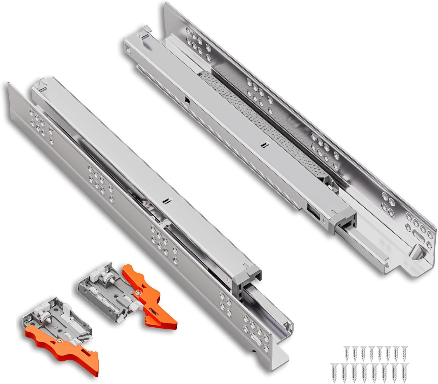 TOUCH Undermount Drawer Slides, Self-Soft Close (1 Pair, 9 Inch 229mm) for 3/4 Inch Side Panel, Kitchen Concealed Drawer Track Guide, Bottom Mount, 75 LB Capacity 3D Adjustable Lock Device.