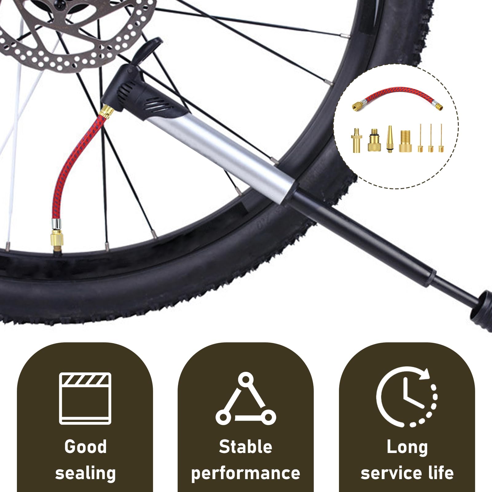 8 sztuk końcówek pompy rowerowej, zestaw adapterów do wentyli rowerowych z przedłużką wentylową 16 cm, adaptery Presta Schrader Dunlop, igła do napełniania balonów, do materacy pneumatycznych