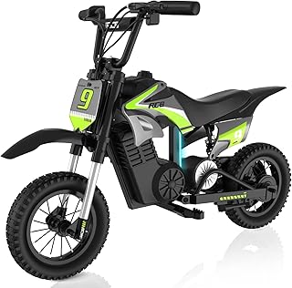 RCB R9X Pro Moto Électrique pour Enfants avec Moteur 350W, Modes de Vitesse 10/15/25 km/h & Autonomie de 16 KM, Lamps d'ambiance, Suspension Double, 12