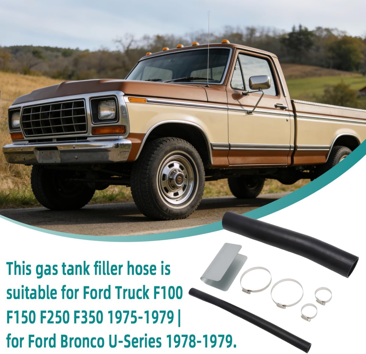Rear Gas Tank Filler Hose for Ford Truck F100 F150 F250 F350 1975-1979 | for Ford Bronco U-Series 1978-1979