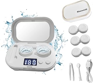 Contact Lens Cleaner Machine Ultrasonic Portable Contact Lens Cleaner with 3 Contact Lens case USB Charger Led Display for Daily Care Fast Cleaning Soft and Hard Contact Lenses