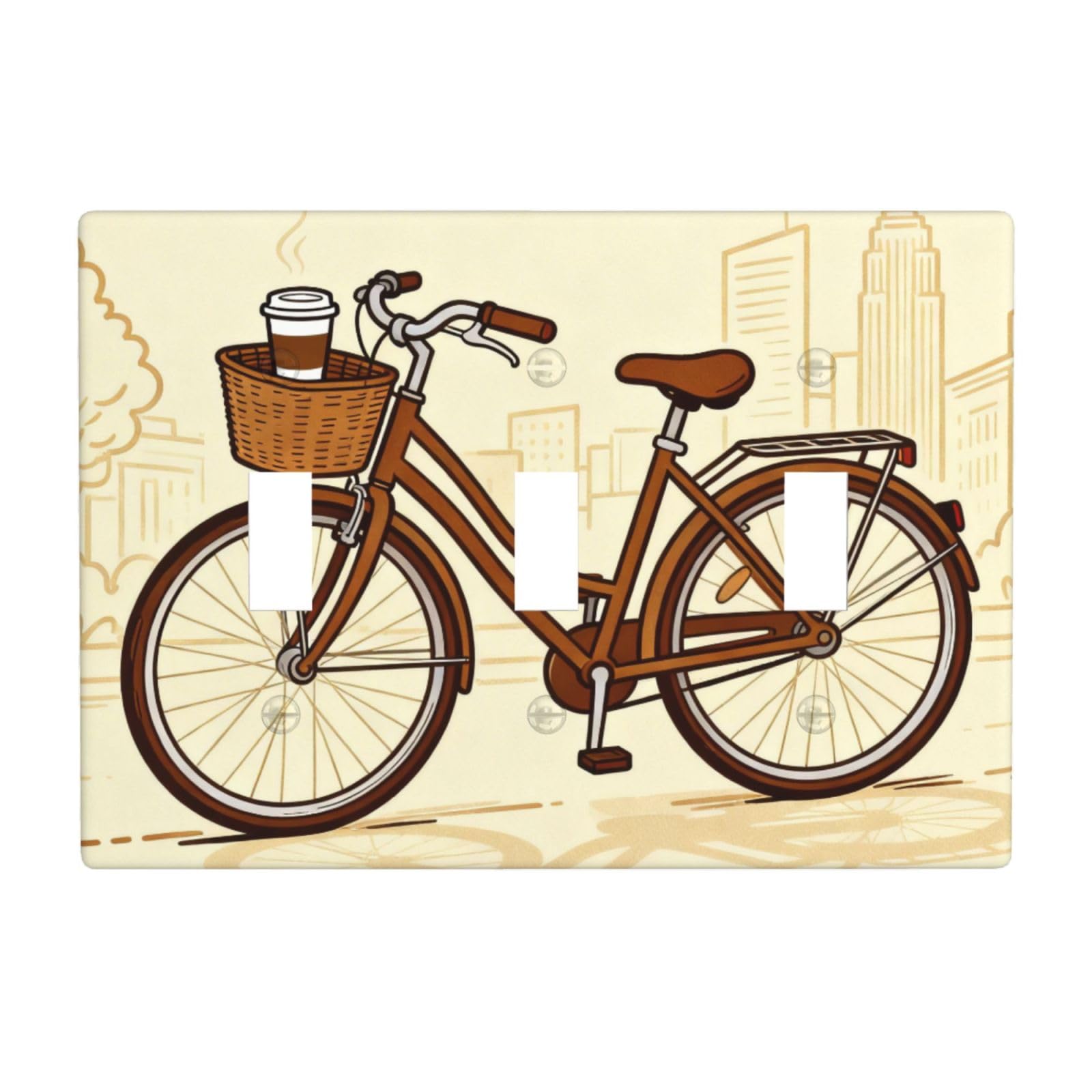 Bicycle Coffee Cup 3 Gang Switch Plate Cover-Unbreakable Polycarbonate Wall Plate, Heat Resistant Toggle Switch Decor for Home