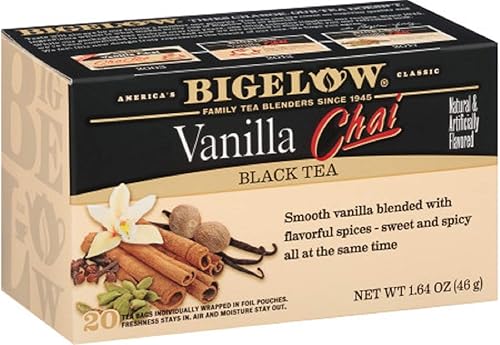 Miniatura 256 de Bigelow Vanilla Chai Black Tea, caja de 20 sobres (paquete de 6), té negro con cafeína, 120 bolsas de té en total