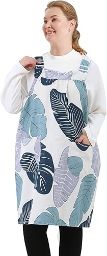 Miniatura 10 de APRONNER Delantales sin lazos para mujer, talla grande, con bolsillos, de algodón, lino, para hornear, cocina, cocina