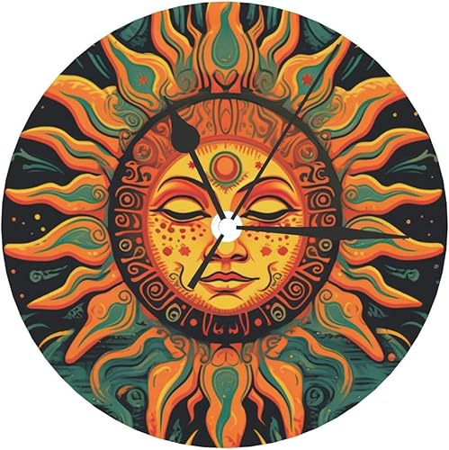 Miniatura 8 de Reloj de pared redondo retro de sol mexicano de 10 pulgadas con batería sin tictac, estilo mexicano decorativo para sala de estar, cocina, hogar,