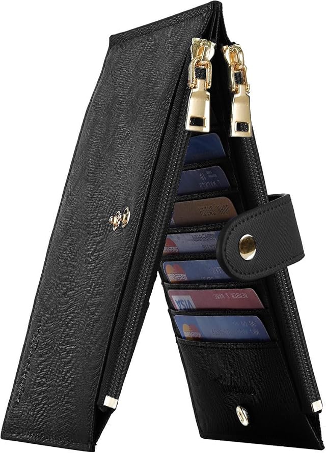 Travelambo RFID Wallet Women Large Size Bifold Multi Card Wallet Case with Zipper Pocke Credit Card Holder for