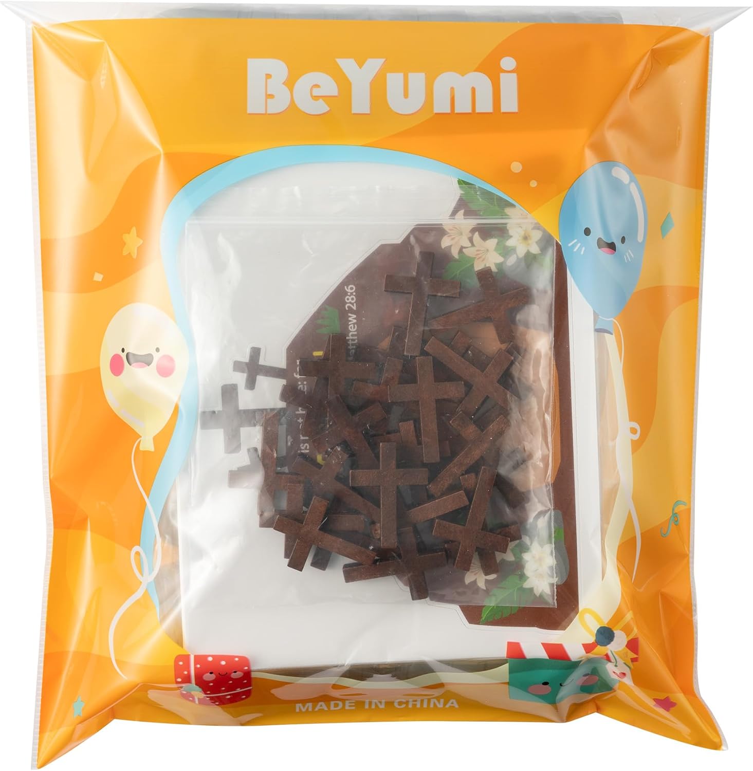 BeYumi Easter Eggs Craft Kit - 90Pcs Easter Silver Plastic Egg with HE IS RISEN Empty Tomb Cards Wooden Cross Christian Jesus Resurrection Kit Sunday School Church Party Basket Stuffers Gift for Kids