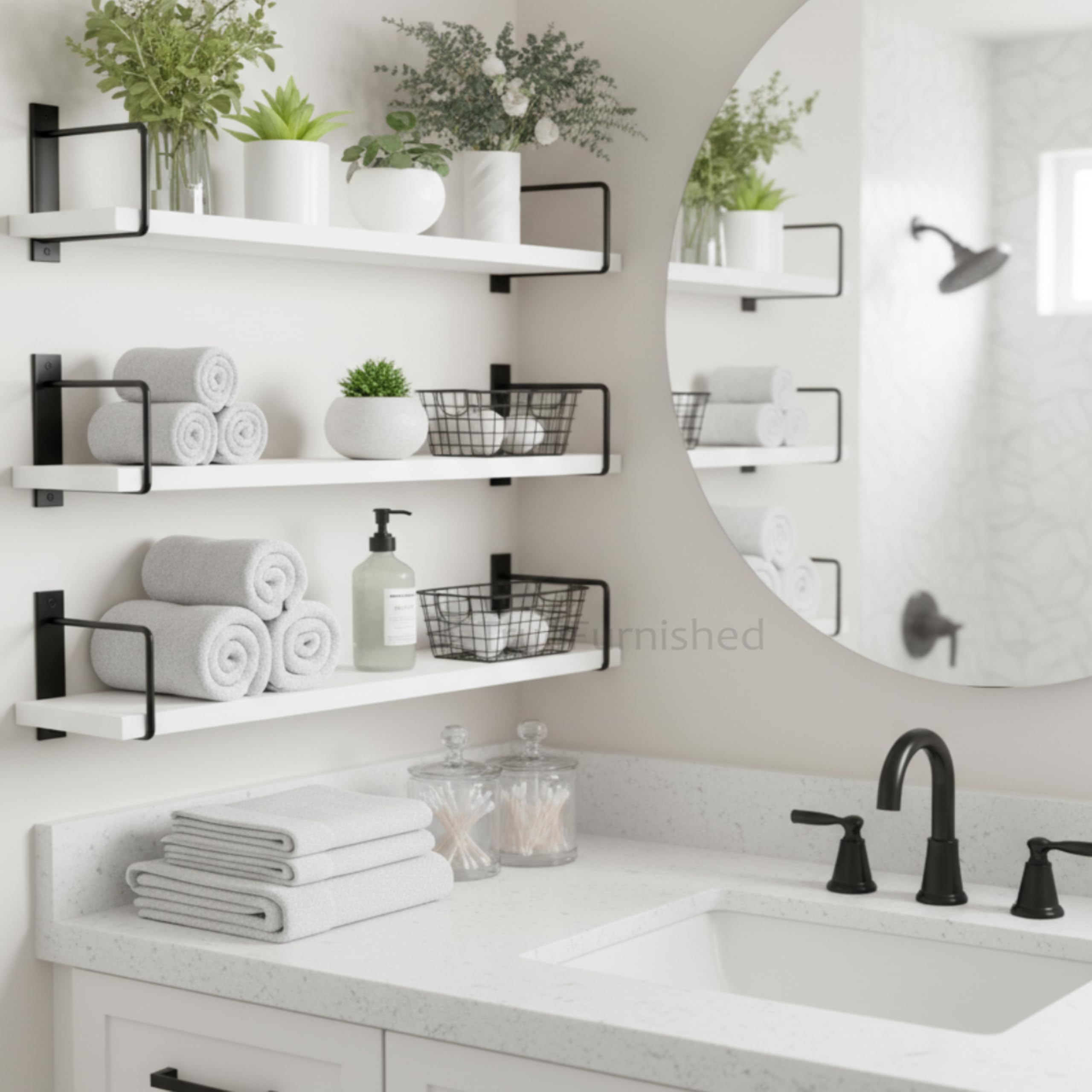 TrueFurnished Wall Shelf Mounted Bathroom Shelves Set of 3, White Rustic Wood Floating Shelves with Metal Brackets Storage Display Rack Toiletries Organizer Kitchen Bedroom Living Room 23.5"