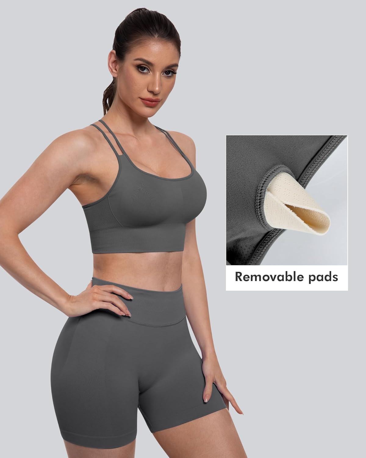 CHRLEISURE Sports Bras for Women, 4 Packs Padded High Support Workout Yoga Seamless Criss-Cross Racerback Bras - Image 2