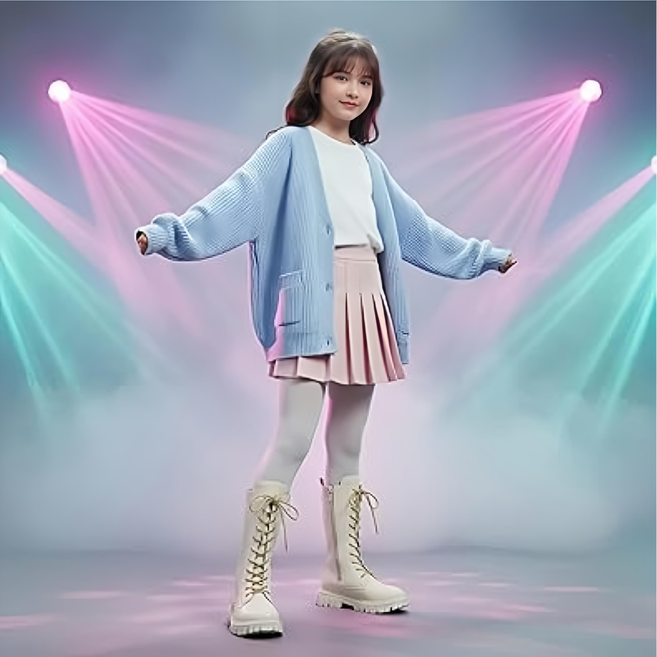 Bottes blanches pour enfants 2025, bottes de combat blanches à lacets pour filles, chaussures d'équitation mi-mollet en cuir PU, chaussures imperméables pour l'hiver, bottes gothiques, cowgirl