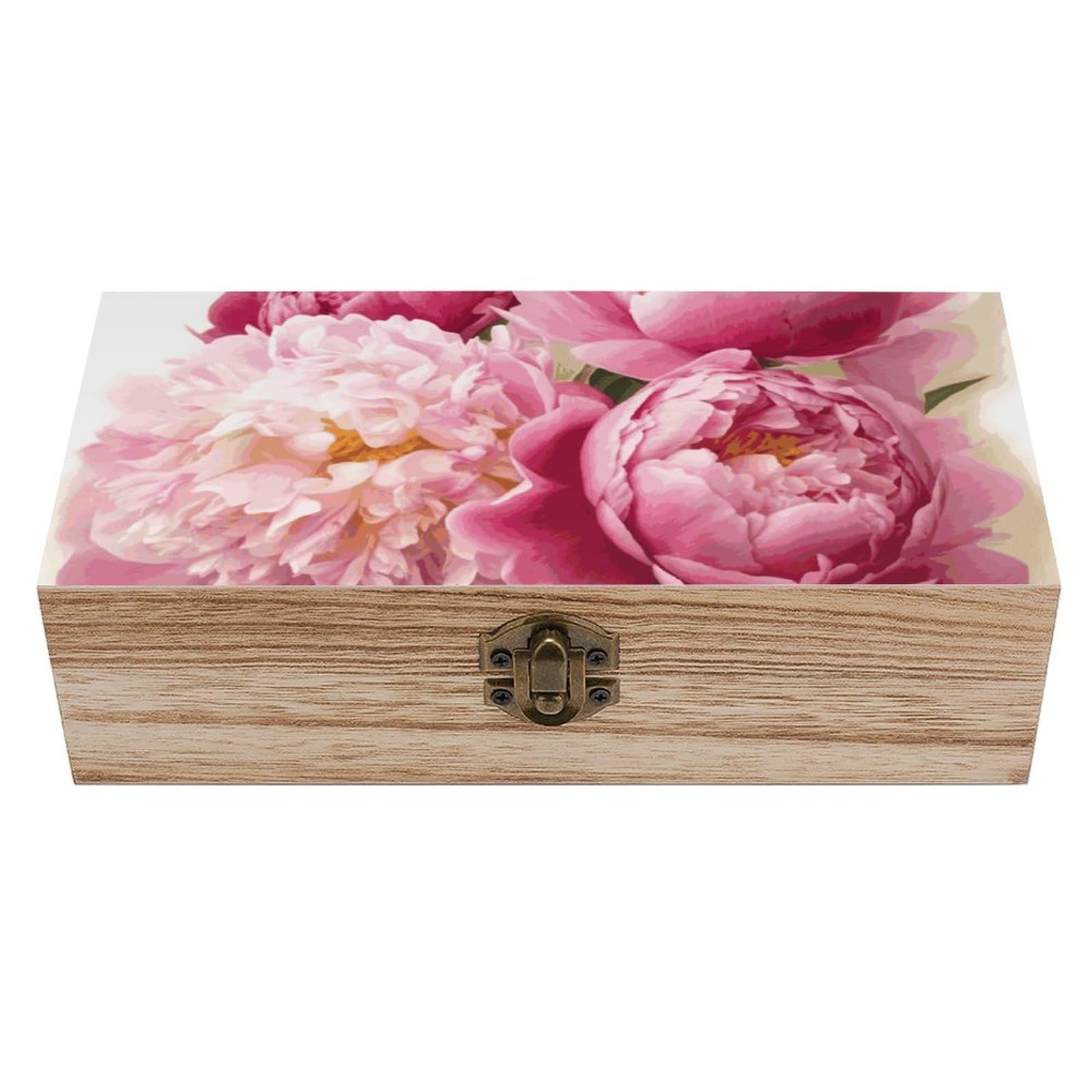 Boîte de rangement en bois pivoine : coffret élégant pour souvenirs et bijoux précieux
