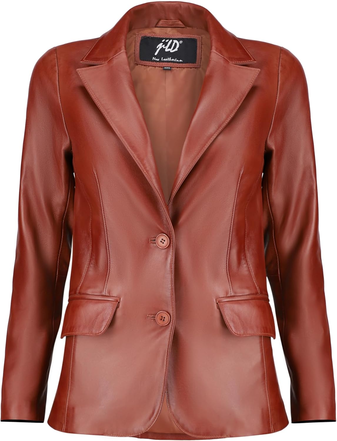 Jild Classic 2-Button Lambskin Leather Blazer Women - Casual Coat Long Sleeves Suit Style Leather Jacket Women