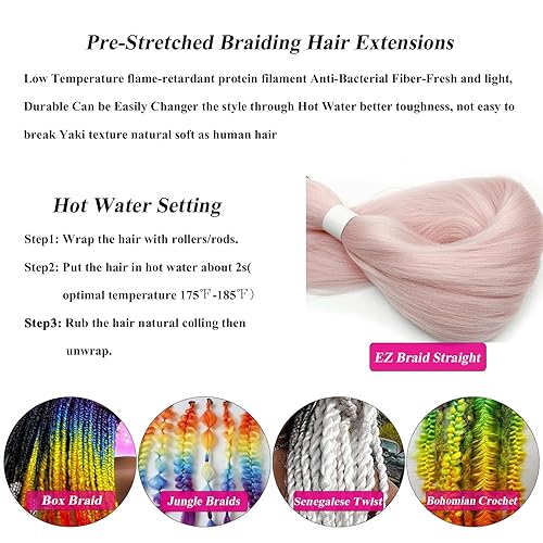 Miniatura 6 de Cabello trenzado preestirado en oro rosa púrpura 26 pulgadas extensiones de cabello de color rosa claro para trenzas de ganchillo, trenzas de caja,