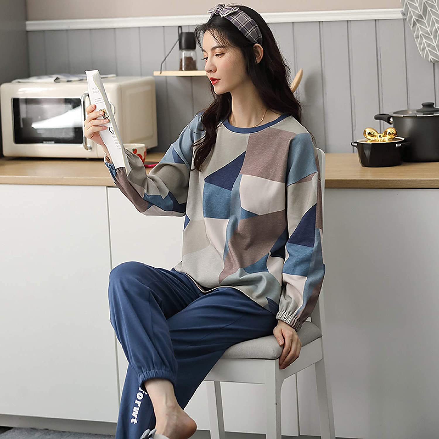 Pijamas para Damas, Conjuntos de Pijamas para Mujer Otoño con algodón de Invierno Cómodo camisón para niña Ropa de Dormir Pijama para el hogar para Dama Caliente Camisones,B,XXL