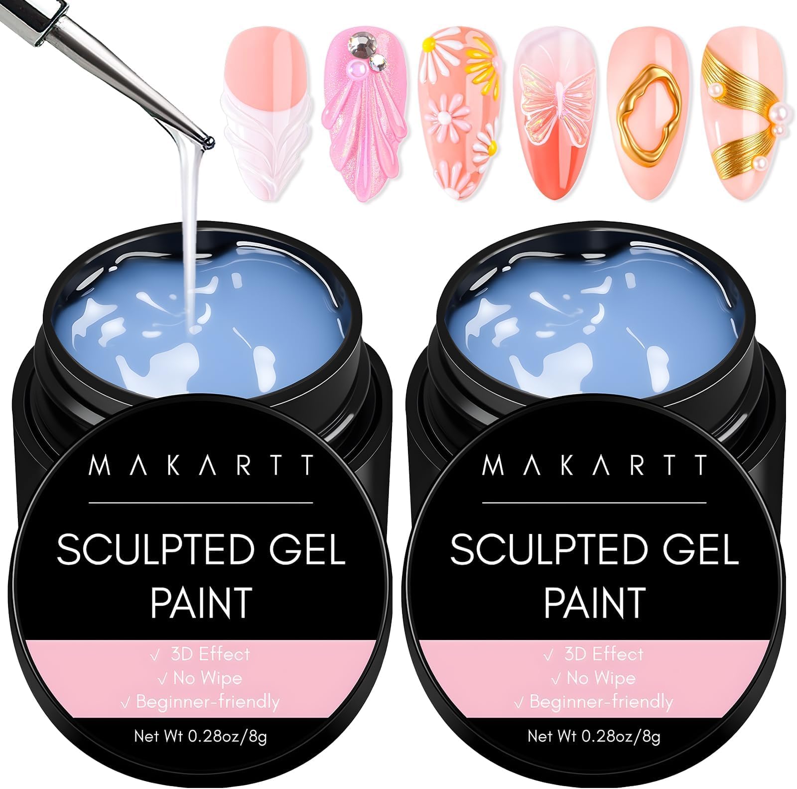 Makartt 3D Nail Art Gel: 2Pcs Clear 3D Nail Sculpting Gel for Nail Art