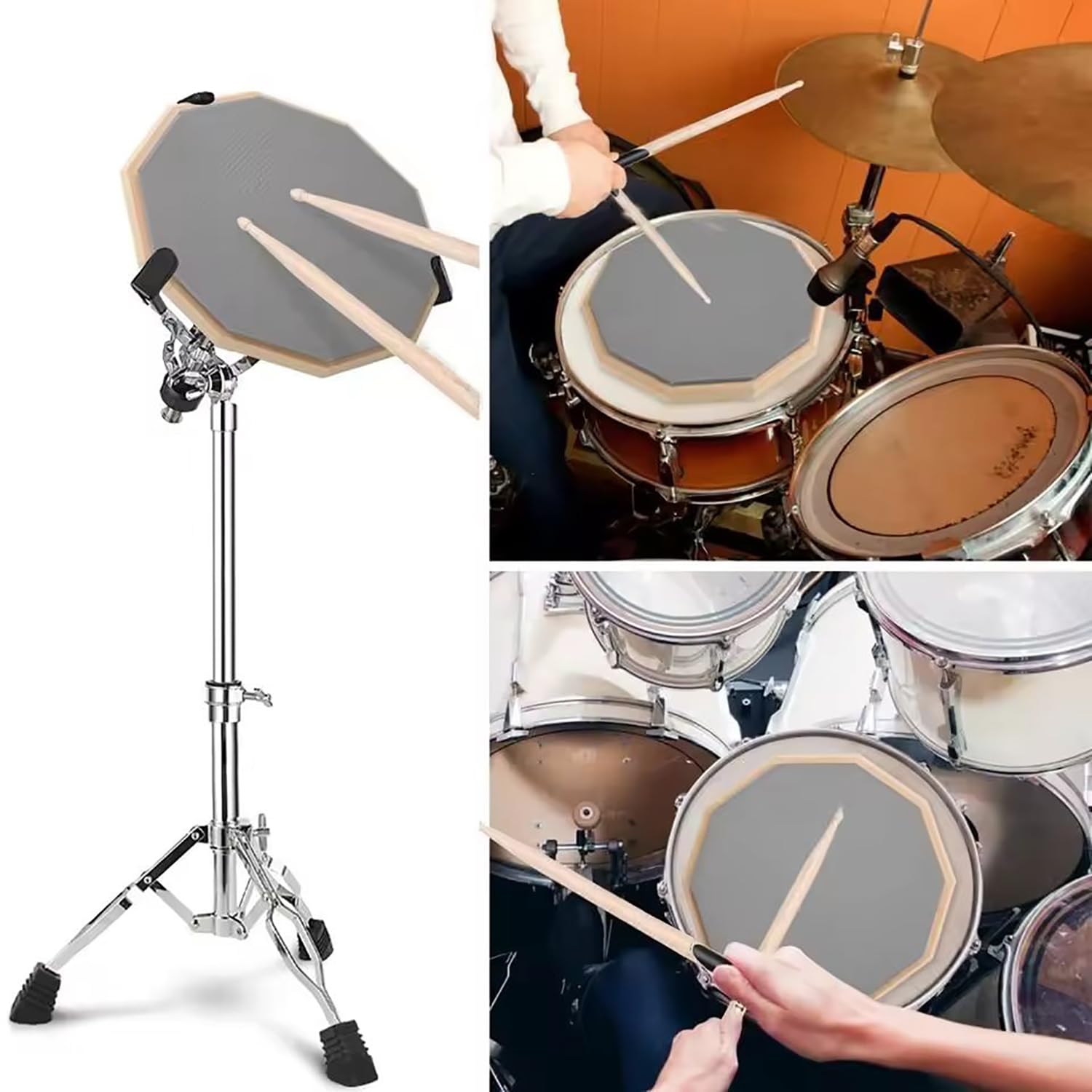 Caja Sorda Tambor，Drum Pad，Kit de Entrenamiento de Batería ，Allenamento Batteria Silicona 12"para Adultos con Soporte de Caja Doble cara Baquetas Bolsa，30,5 cm, Silencio de Doble cara