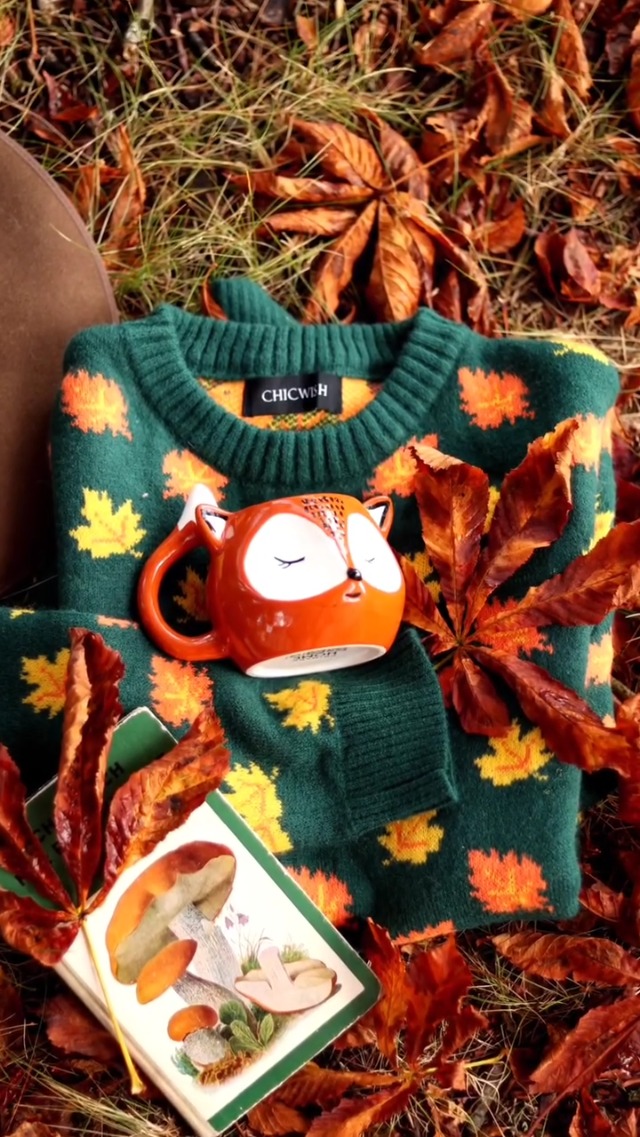 CHICWISH Women Maple Leaf Knit Sweater Oversized Chunky Long