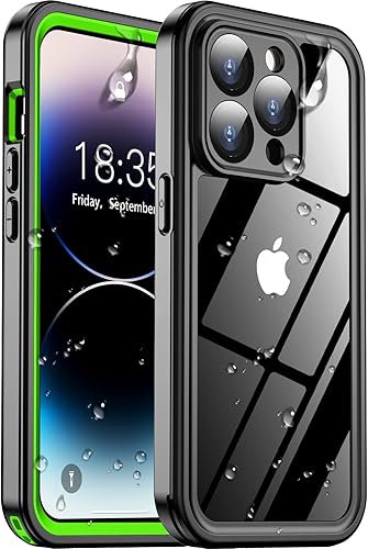Temdan Funda impermeable Real 360 para iPhone 14 Pro, lente de cámara de vidrio templado 9H integrado y protección de pantalla 14 pies militares a