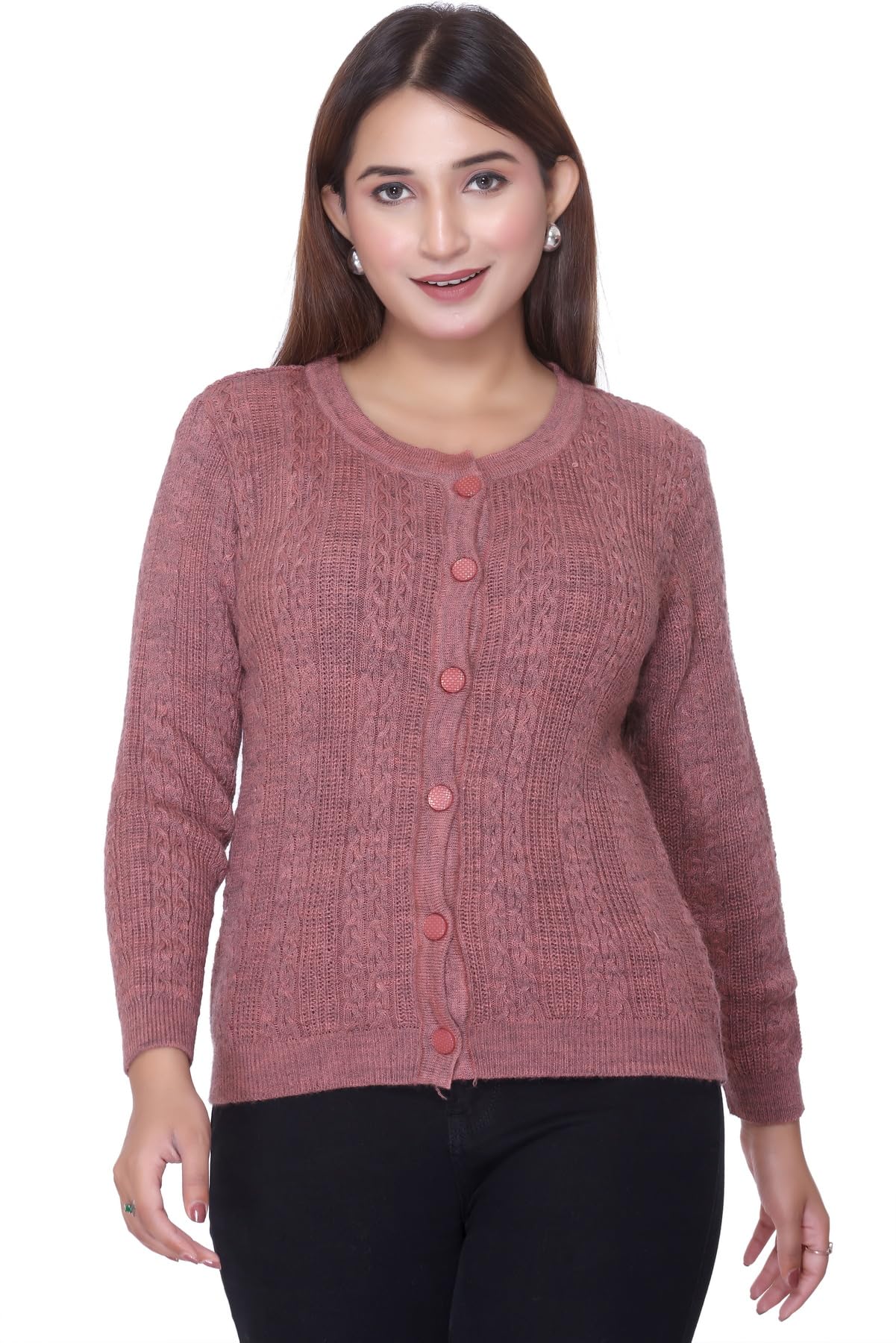 aarbee Full Sleeve Round Neck Short Style Woollen Cardigan for Women-picture-53
