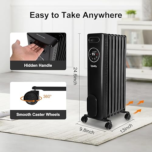 Miniatura 9 de hykolity Radiato lleno de aceite de 1500 W con control remoto, termostato digital, temporizador eléctrico de 24 horas con 3 potencia y pantalla LED