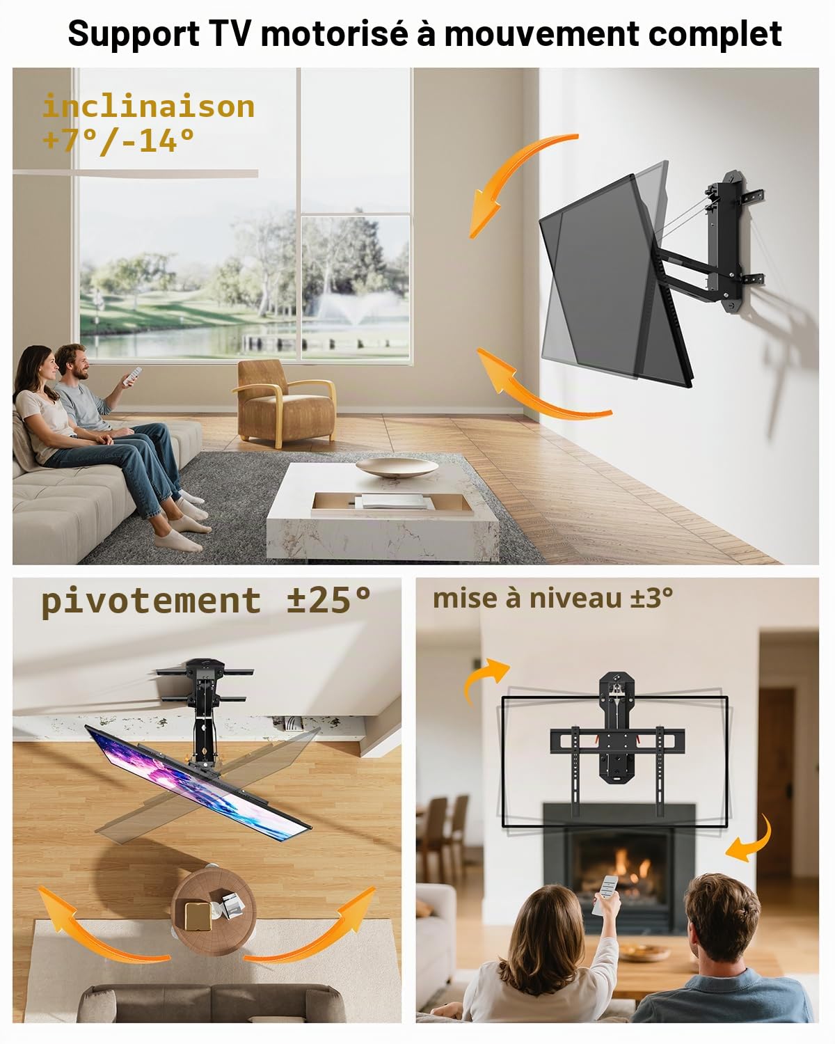 FORGING MOUNT Support TV Électrique au-Dessus de Cheminée avec Télécommande, Support Mural TV Motorisé pour Écrans Plats/Incurvés de 32-85 Pouces jusqu'à 40 kg, Pivotant Inclinable, Max VESA 600x400mm