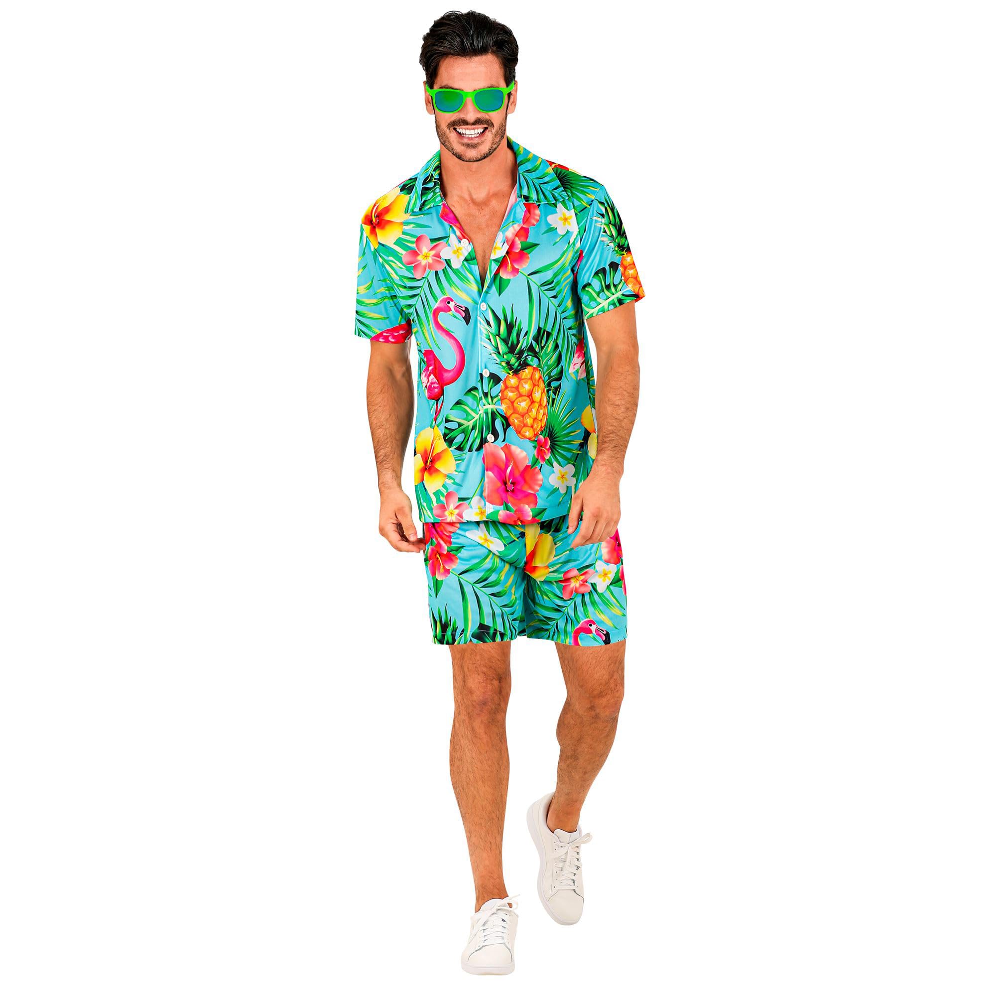 WIDMANN MILANO PARTY FASHION - Hawaii Outfit, Short Sleeve Shirt and Shorts, Flowers, Aloha, Beach Party, Fancy Dress