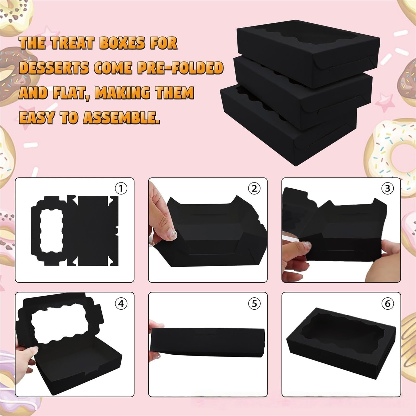 Cajas de panadería con ventana transparente Cajas rectangulares for pastelería con ventana blanca, 24 Uds., cajas de galletas y dulces for panadería, recuerdos fiesta for llevar(Pink,135x70x50mm)