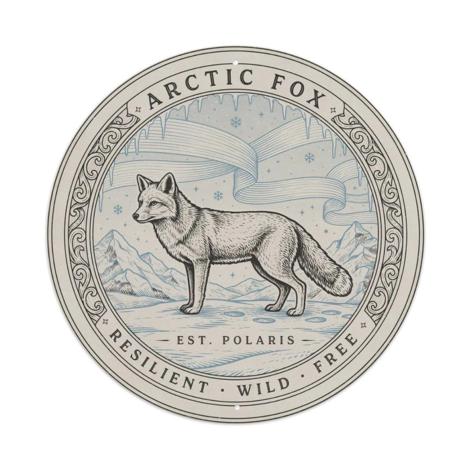 Vintage Arctic Fox Metal Tin Sign Plaque