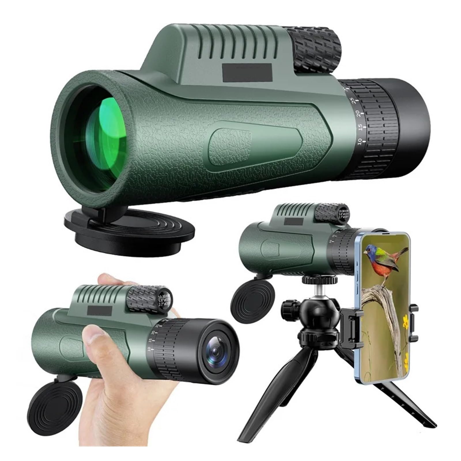 Telescopio Con Zoom 10-30x50, Astronomia, Caccia, Monocolo, Attrezzatura Da Campeggio, Cannocchiale HD Adattatore For Telefono, Treppiede Ingrandimento Nitido(Black Set)