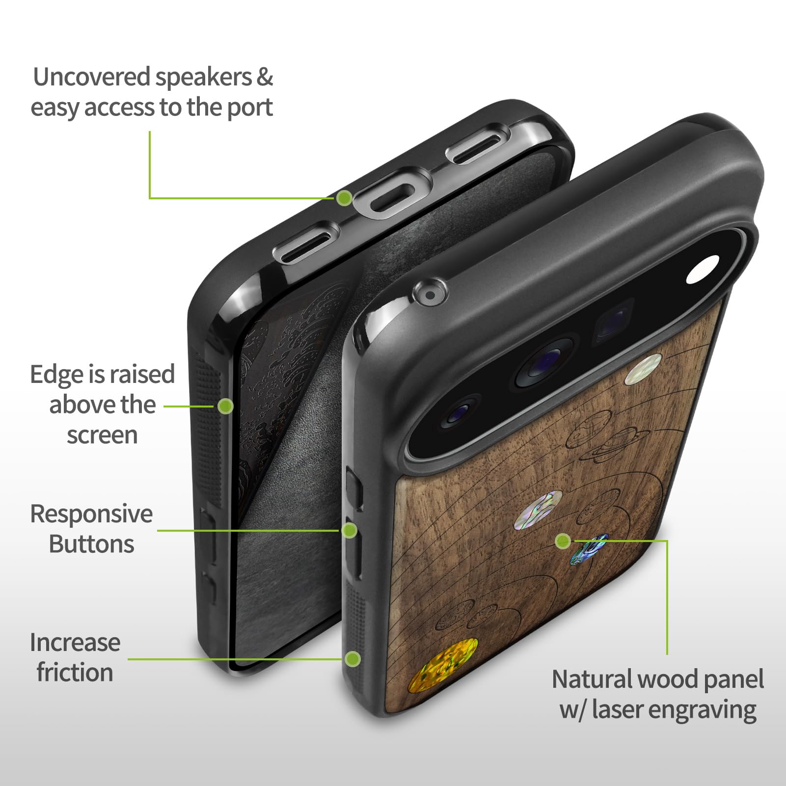Carveit Madera Funda para Pixel 11 Pro XL (Nogal-Sonnensystem)