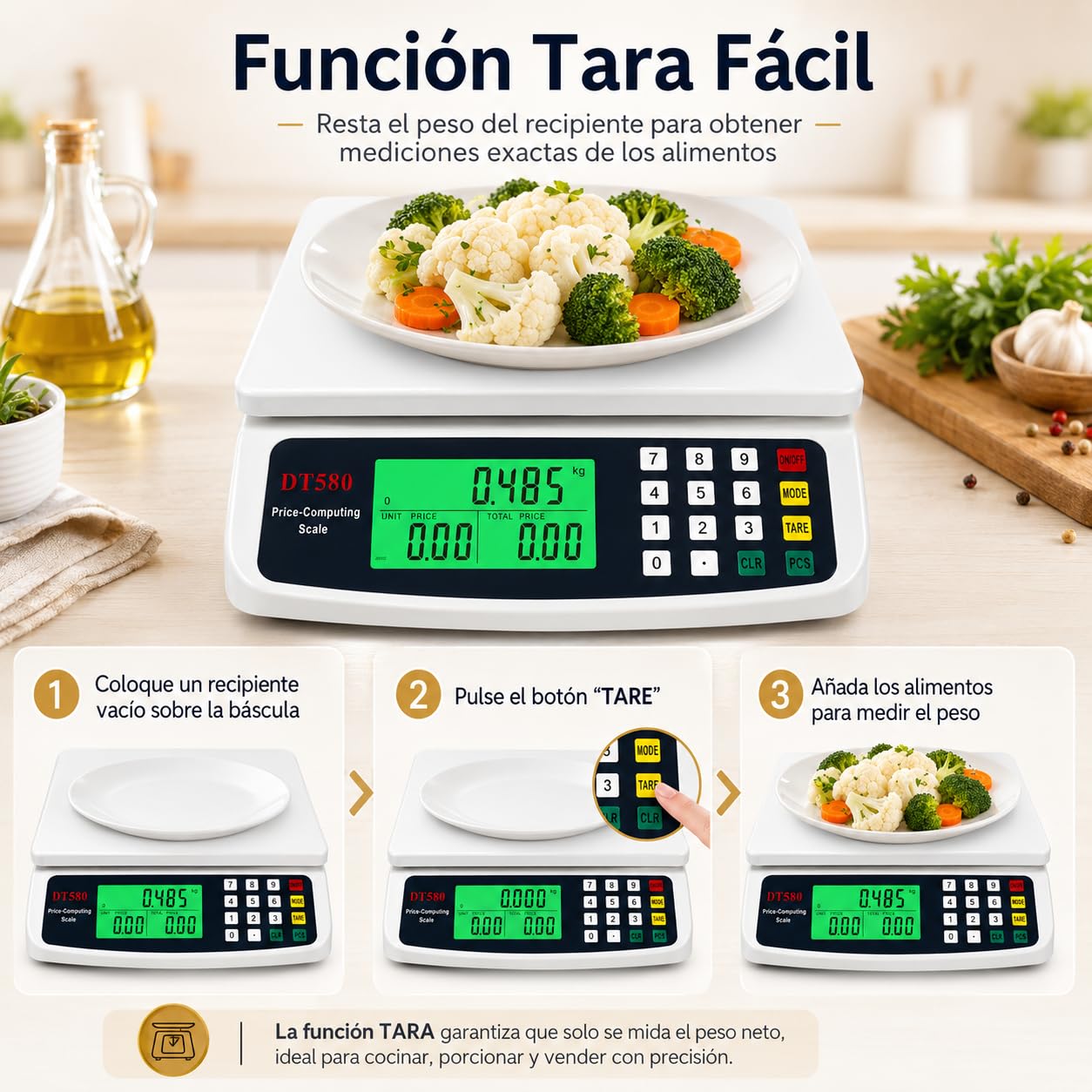 Balanza Digital Cocina 30kg Precisión 1g Acero Inoxidable con Tara | Báscula de acero inox 30kg/1g con pantalla digital, función tara y conversión kg/lb/oz. Ideal para cocina y repostería.