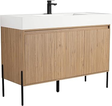 Fine Fixtures Crownpoint 48 Inch Bathroom Vanity with Sink, White Sink, Bright Oak Finish, Full Assembly Required, Elegant Bathroom Vanities for Modern Homes