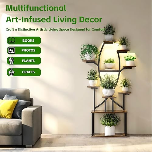 Miniatura 8 de Soporte para plantas de interior de 10 niveles con luces de cultivo, estante esquinero versátil de 53 pulgadas de alto para plantas de interior,