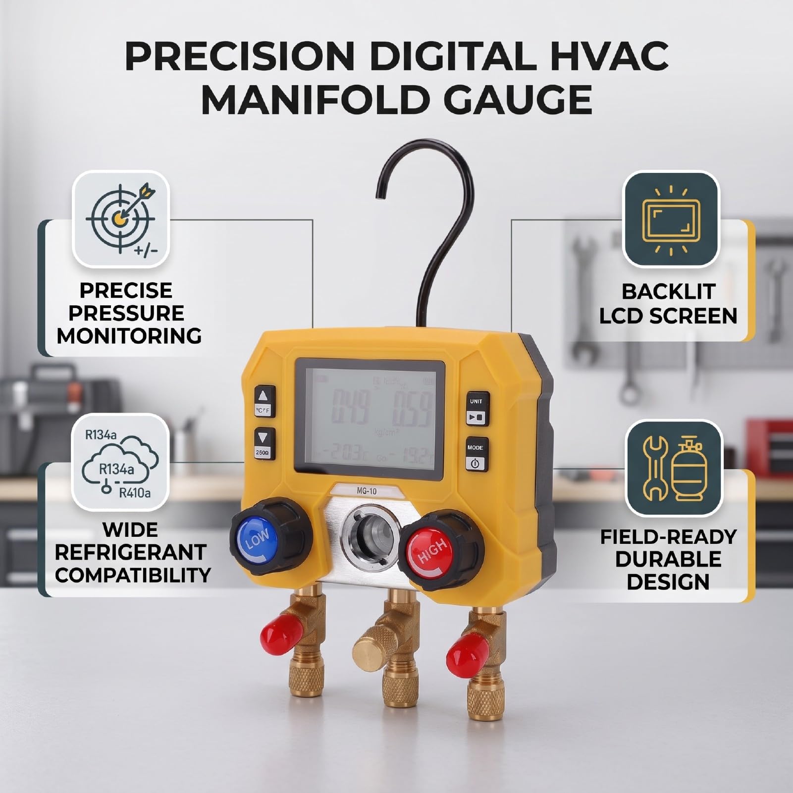 Manómetro Digital -14.5-800PSI ±0.5% FS Precisión
