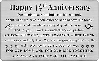 TGCNQ Metal Engraved 14 Year Anniversary Card, 14th Anniversary Card Gifts for Husband Wife Him Her, 14 Year Wedding Anniversary Decorations