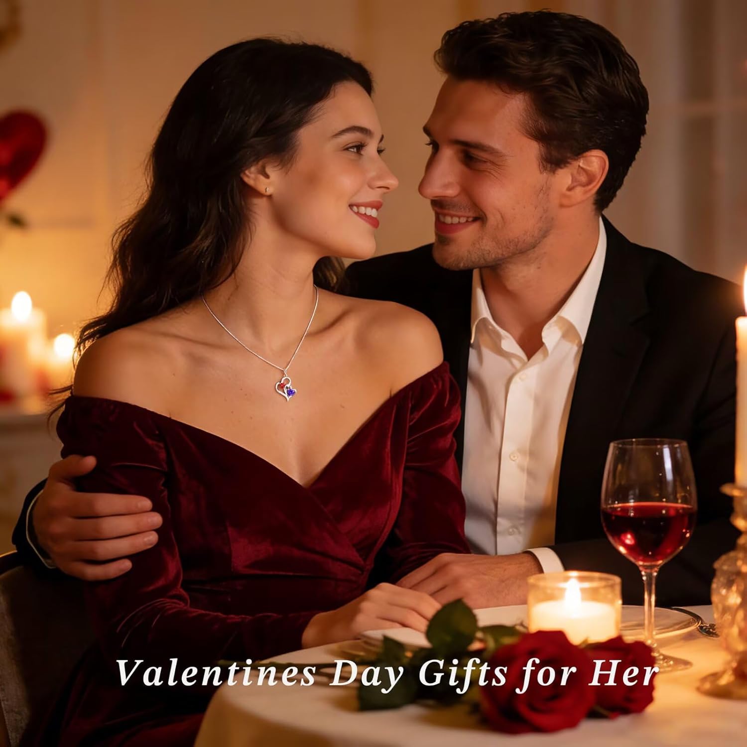 Iefil Birthstone Necklace for Women - 925 Sterling Silver Double Birthstone Heart Necklace | Anniversary Birthday Gifts for Women | Personalized Gifts | Jewelry Gifts for Wife Mom Girlfriend - Image 2