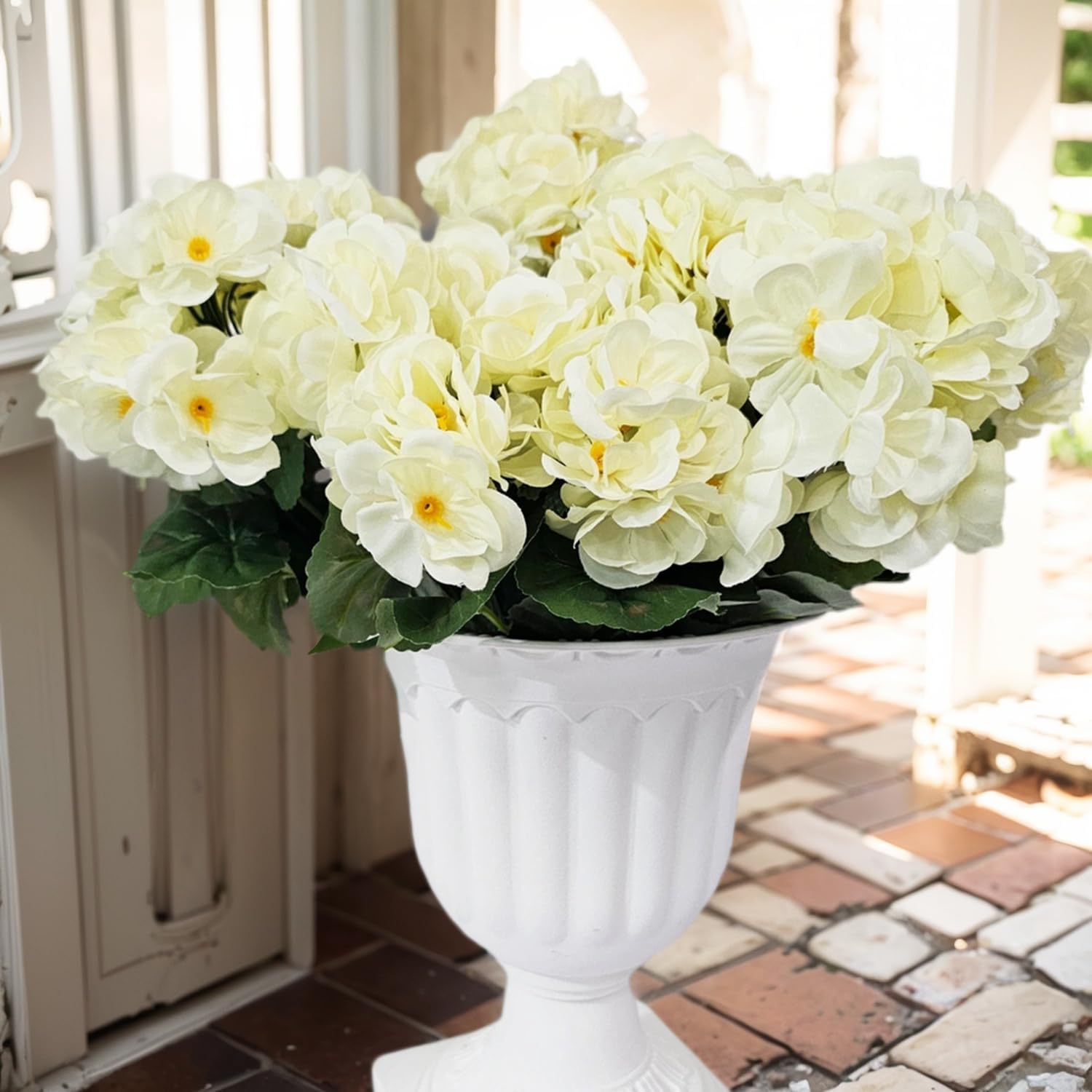 Aisamco Artificial Flowers for Outdoor Spring Summer Decoration,6 Bundles Fake Silk Geraniums Flowers Faux Flowers Plants UV Resistant for Garden Home Planter Windows Yard Table Centerpiece