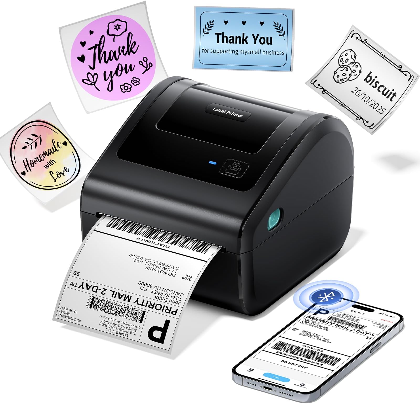 Bluetooth Shipping Label Printer, 4x6 Thermal Label Printer for Small Business - D450 Thermal Printer Compatible with Android, iOS, Windows & Mac, Tiktok, Amazon, Etsy, Shopify, UPS,FedEx