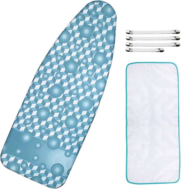Extra-Wide Ironing Board Cover and Pad Replacement with Scorch and Stain Resistant Thick Padding and Elasticized Edge 18" ...