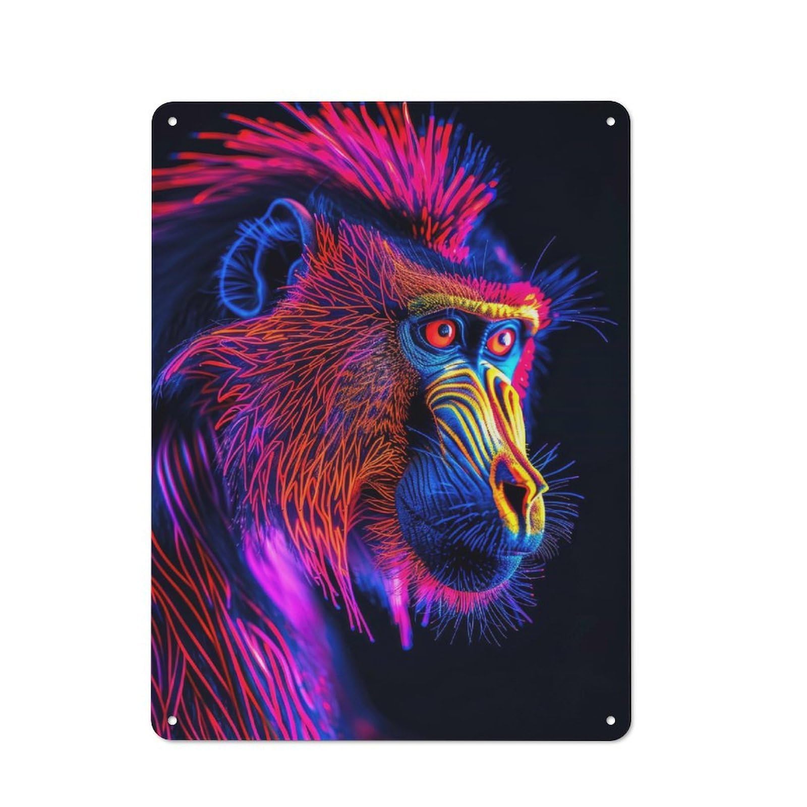 Junmoney Style-16 Mandrill Portrait In Neon Retro Tin Wall Plaque 40X30cm For Home Office Or Studio, For Cooler-Month Interiors With Retro Character