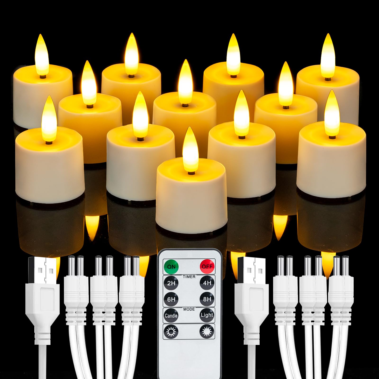 Homemory 12 velas de té recargables con mando a distancia, temporizador LED para Navidad, Halloween, festivales, decoración del hogar